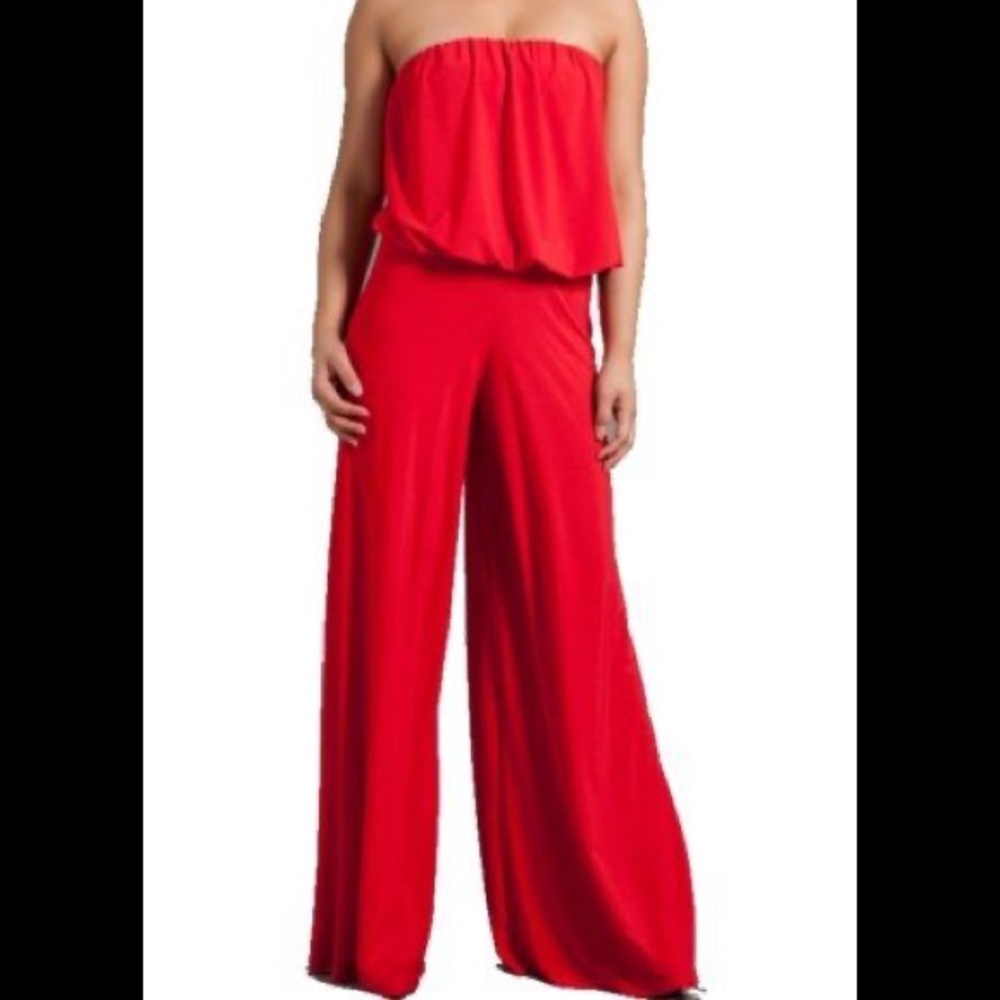 Symphony Strapless Wide-Leg Red Jumpsuit